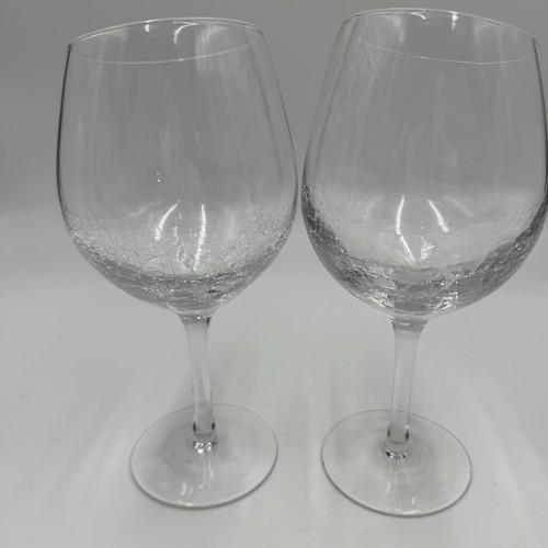 Set 2 Pier 1 One Angled Rim Crackle Goblet White Wine Slant Glasses Clear Lot - Picture 6 of 12