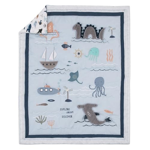 Explore Dream Discover Light Blue, Navy, Gray and Coral Ocean 4 Piece Nursery - Picture 2 of 7