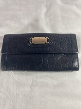 GUCCI Wallet 146199 Double Sided GG Canvas/Leather Black Gold Plate Women USED