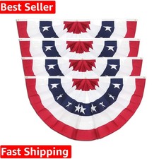 4 Pack Pleated Fan Flag, 3x6 Ft American Flag Patriotic Bunting Stars and ...