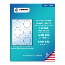 Glossy White Sticker Round Labels – 3" Circle – (6 per Sheet) (Glossy White f...