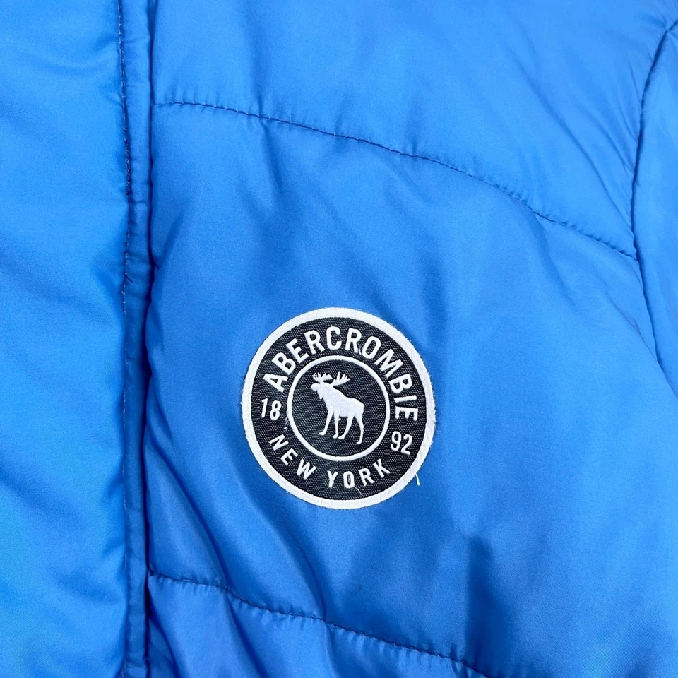 Abercrombie Kids Sherpa Lined Puffer Logo Stripe Jacket Blue Hooded Boys 15 16 - Image 3 of 4