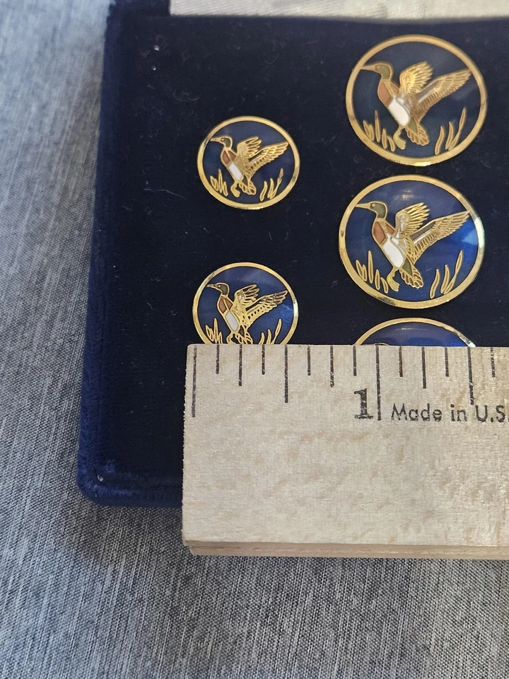 Rutland House Cloisonné Blazer Botones Juego de 6 piezas Pato Mallardo Azul Dorado Esmalte Foto 3 de 4