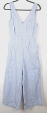Lucky Brand Jumpsuit Womens S Blue Stripe Halter Back Cropped Wide Leg Cotton