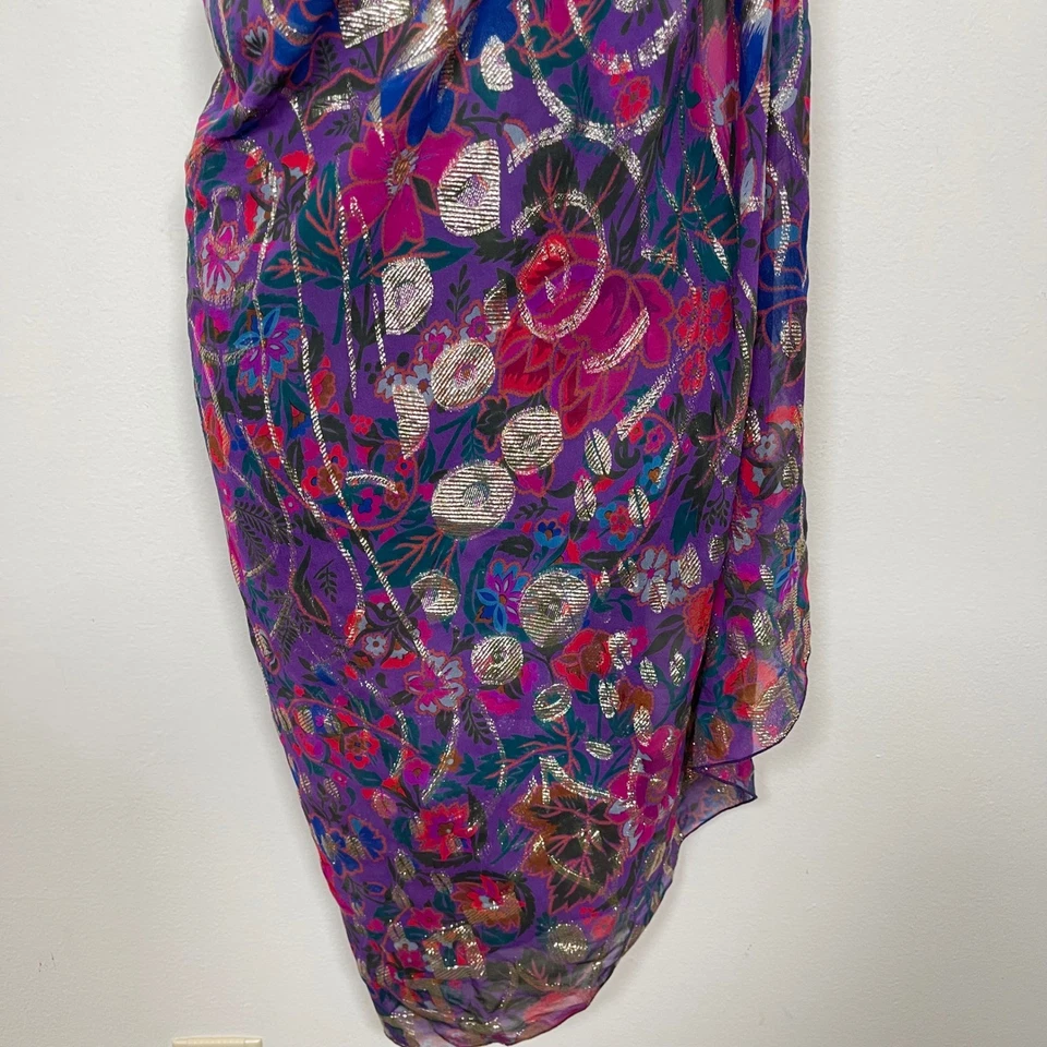 Bufanda de seda Daphne vintage chal envolvente púrpura floral rosa metálico años 80 90 Foto 4 de 4