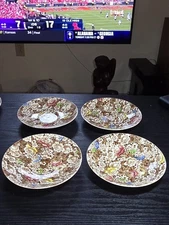 Lot Of 4 Saucers 1930's Empire Demitasse Set 'rosalie' Pattern England