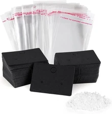 yuntop Earring Display Set - 100 Pcs Cards with 100 Self-Adhesive Bags Black 