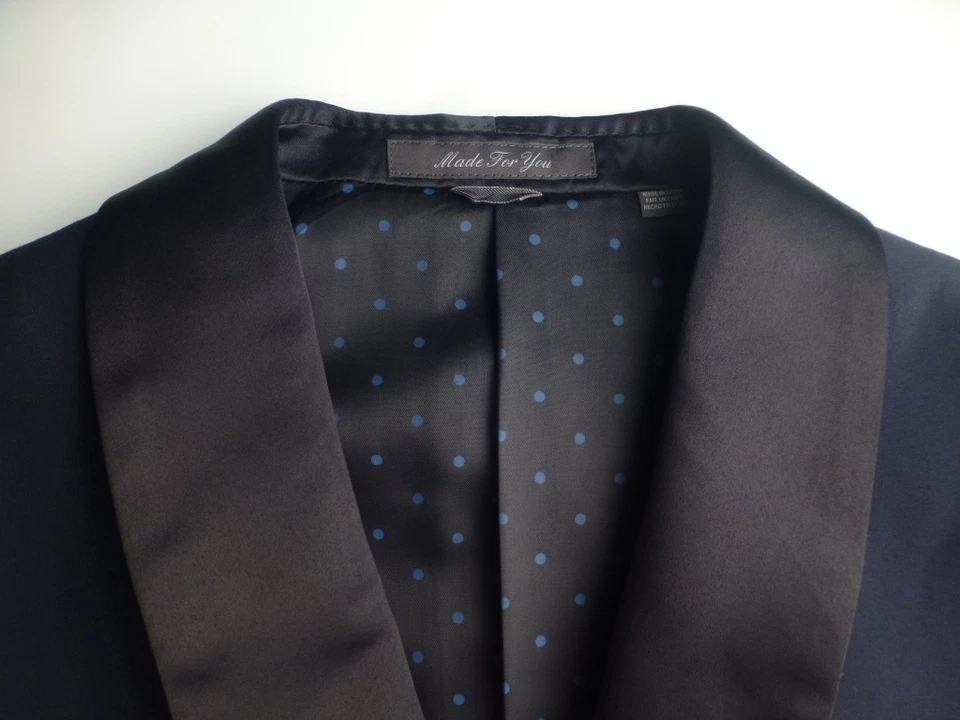 Trajes de Esmoquin Indochino 42R Cachemira Excelente Estado Cuello Chal Azul Negro Foto 2 de 4