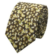 Floral Ties Skinny Tie for Men, Cotton Mens Neckties for Wedding, Bright Yellow