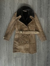 Vintage Sawyer Of Napa Shearling Spring Lamb Deerskin Double Breasted Coat Sz 12
