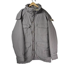 VTG 80s Woolrich Men Mushroom Gray Thermal Parka L Hooded Pockets Outdoor Chore