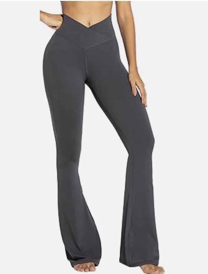 sunzel flare leggings Solid Gray Crossover Front … - image 1