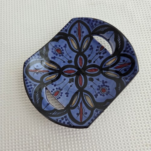 Mexican Talavera Pottery Trinket Dish Vibrant Red Blue Plate Candle Holder - Picture 4 of 8