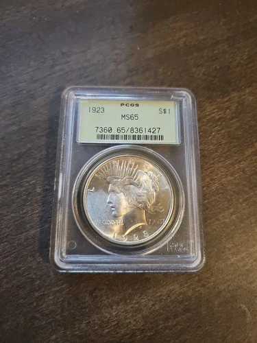 1923 Silver Peace Dollar $1 PCGS Graded MS65 Green Label