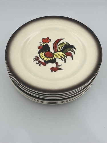 Metlox Poppytrail California Red Rooster Salad Plates Lot of 8 Vintage