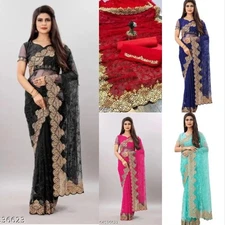 Women's Net Saree With Running Blouse Piece