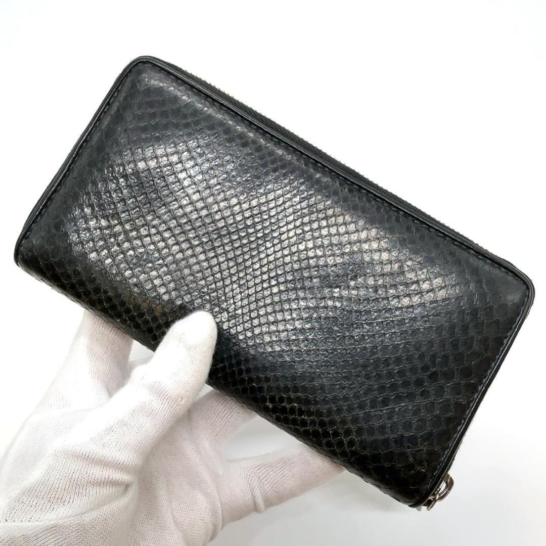 GUCCI Python Leather Round Zip Long Wallet Black … - image 2