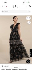 Lulus Simply Delighted Black Floral Mesh Ruffled Backless Maxi Dress