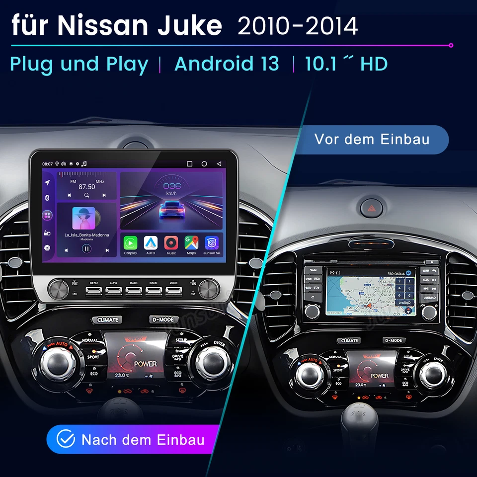 Carplay 10" Android 14 Autoradio GPS Nav WIFI BT DAB+ Für Nissan Juke 2010-2014 - Bild 2 von 4
