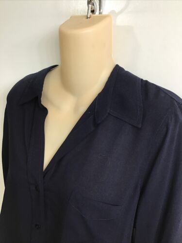 l'agence Navy Collar V-Neck Button-Down Shirt 3/4 Sleeve Round Hem New Size M - Picture 4 of 10