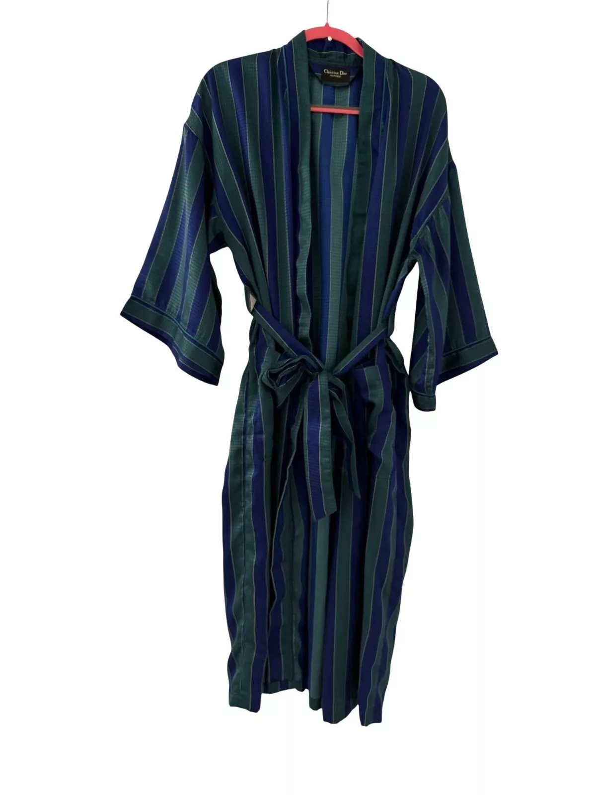 Robe Christian Dior Monsieur vintage rayée bleu et vert satin unisexe Old Mone
