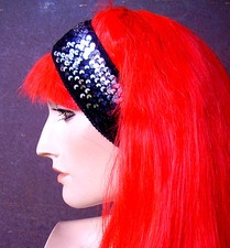 1566 / Black Elastic Bandana Sewn Silver Sequins