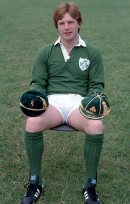 Kevin O'Brien of Broughton Park and Ireland holding two caps, cir - Old Photo