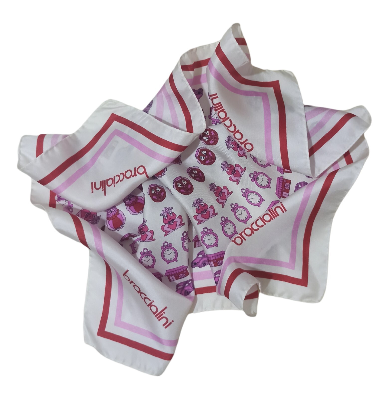BRACCIALINI White Multi Patterned Silk Scarf ITAL… - image 10