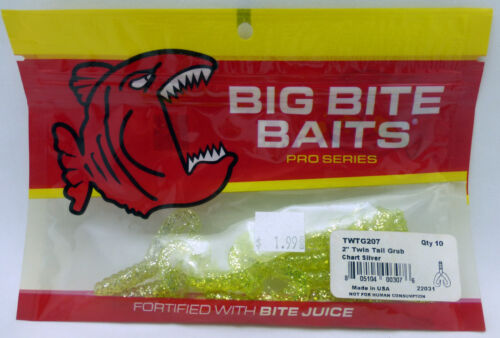 Big Bite Baits Pro Series 2" Twin Tail Grub Chart Silver 3 packs of 10 TWTG207 - Picture 2 of 3