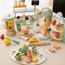 Toys girl cooking kitchen ice cream playset tea set kids educational wooden gift