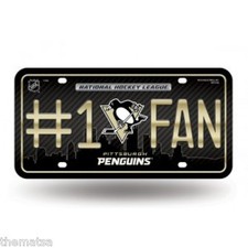PITTSBURGH PENGUINS TEAM LOGO NHL #1 NUMBER ONE FAN LICENSE PLATE MADE IN USA
