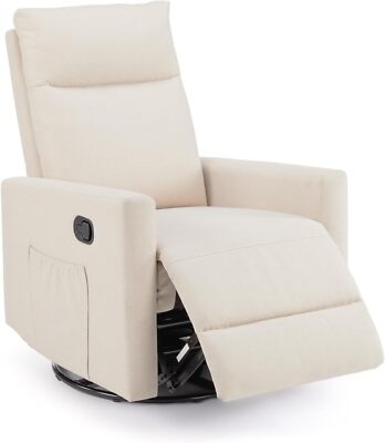Beige Swivel Rocker Recliner Chair Manual Singer Sofa Bedroom Nursery Glider