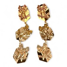 Cute SUGARFIX Baublebar Gold Tone Dangling Christmas Presents Earrings