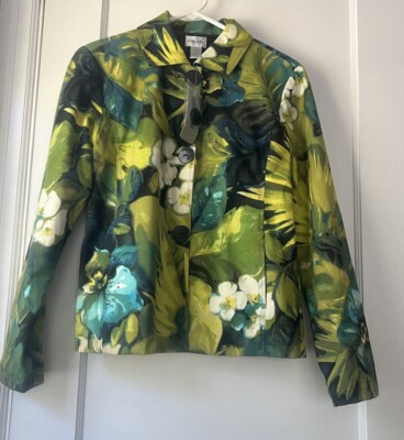Chicos Fleur Dreams Macayla Jacket Size 0  Green Button Floral Colorful