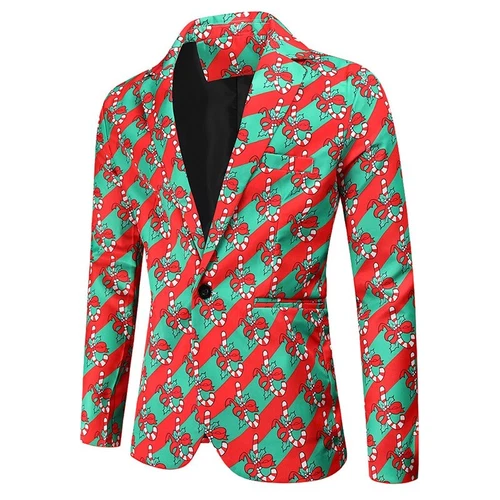 Mens Christmas Blazer Festive Coat Print Suits Jacket Xmas Party Jacket Costumes - Picture 8 of 54