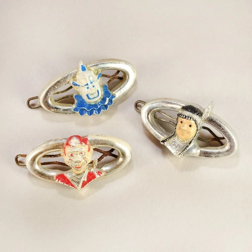 3 Vintage Howdy Doody Barrettes Clarabell Princess Summerfall Winterspring 1950s