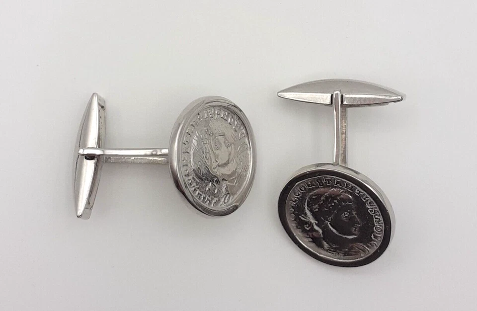 Gemelli camicia argento 925 polsini uomo donna cufflinks gioiello moneta romana - Immagine 4 di 4