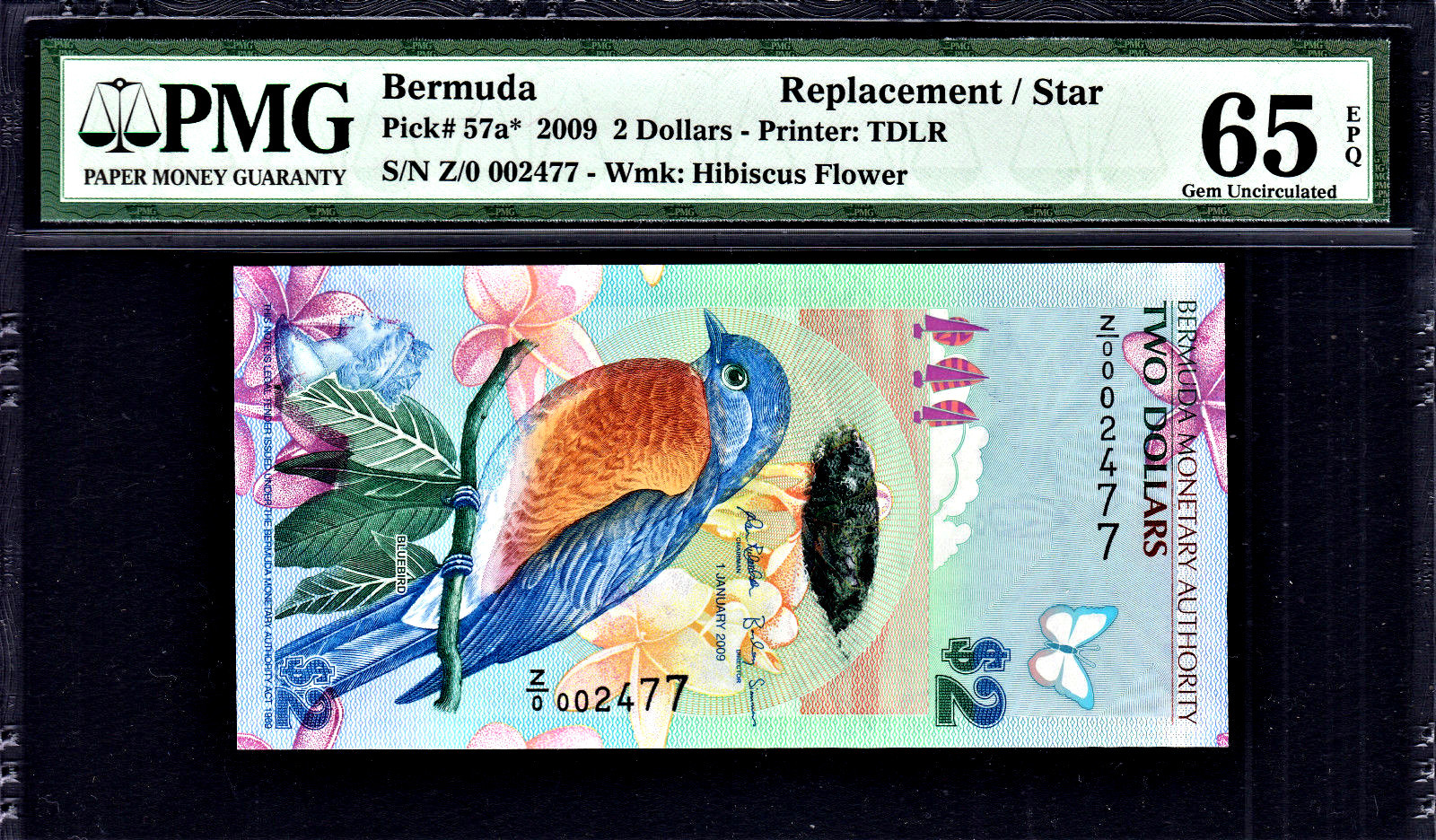 Bermuda $2 Hybrid Polymer 2009 1st REPLACEMENT Z/0 Pick-57a* GEM UNC PMG 65 EPQ