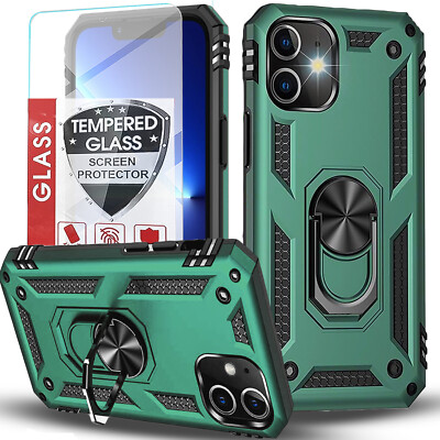 For iPhone 11 Case /11 Pro Max Phone Cover Shockproof Kickstand + Tempered Glass