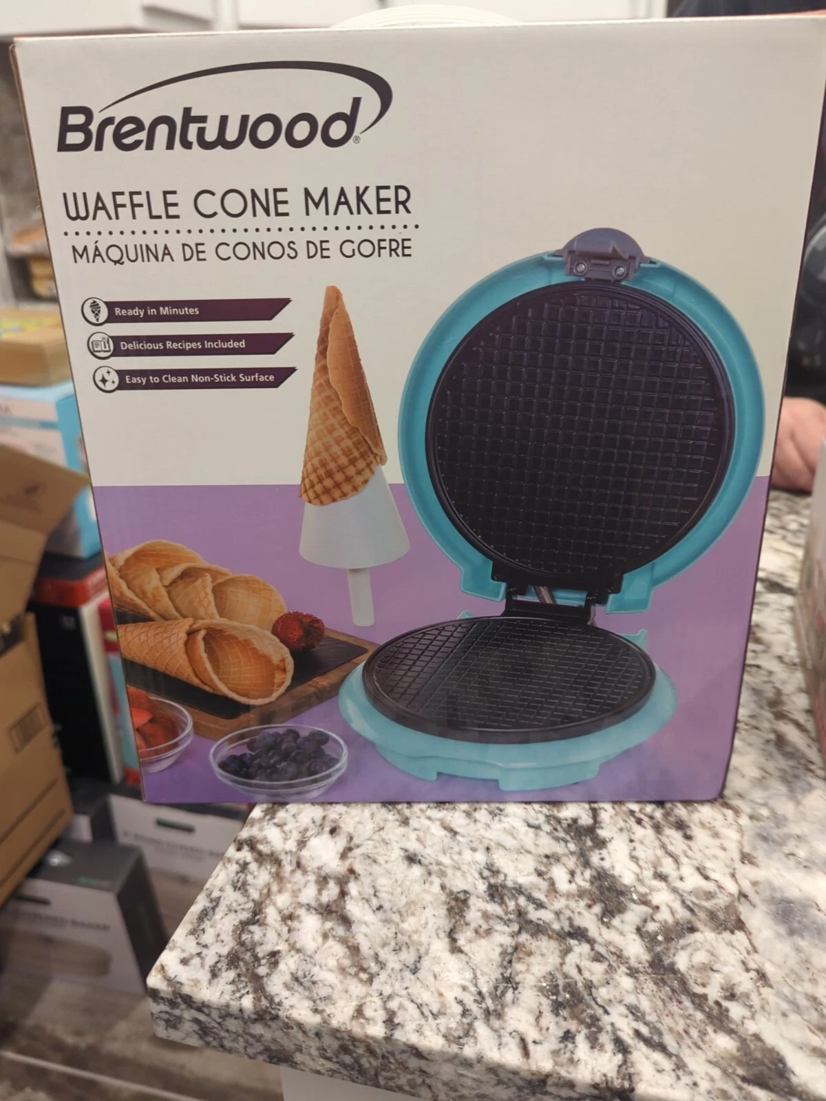Brentwood Just For Fun 7" Waffle Cone Maker Seaform Blue New Ice Cream