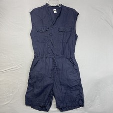 NSF Los Angeles 100% Linen Utility Romper Jumpsuit Blue - Made in USA size P M