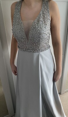 coast beaded satin maxi dress Silver Size L 12 14. Prom Wedding Bridesmaid Body:L 510” tall Prepac Transitional Black 5-Drawer Girls Spring Dresses