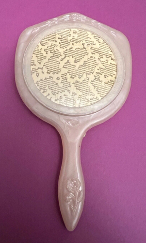 Vintage Cream Color Lace Rose Flower Pocket Or Purse Mirror - Picture 2 of 5