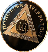 30 Year AA Medallion Large 1.5" Classic Black Sobriety Chip