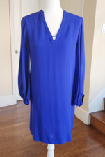 Diane Von Furstenberg Dress 100% Silk Blue Long Sleeve Pullover V-Neck Size 4