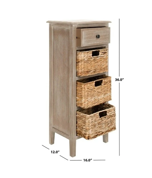 Mesa auxiliar de granja almacenamiento mesita de noche cesta de extremo cajón envejecido madera beige Foto 4 de 4