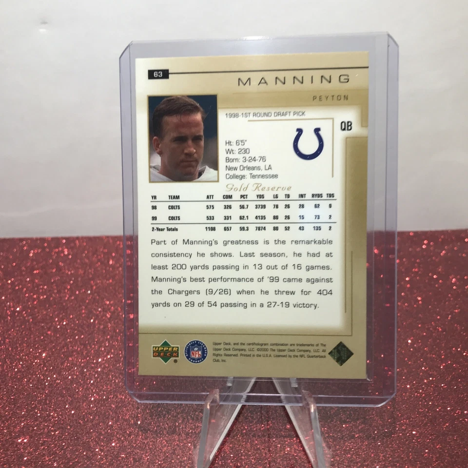 2000 Upper Deck Gold Reserve #63 Peyton Manning Indianapolis Colts - Image 2 of 2