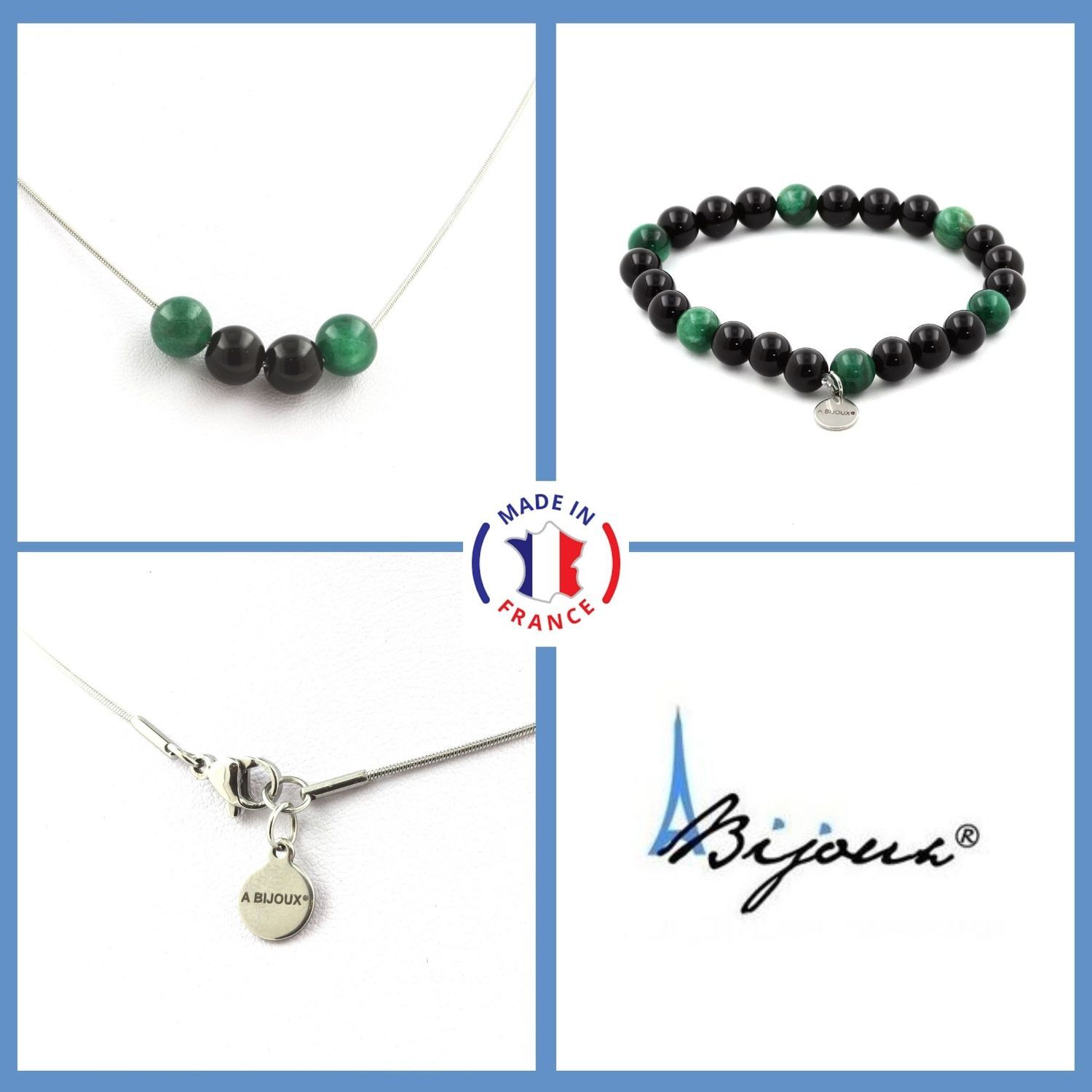 Parure en agate noire et mica vert de Tanzanie, le cadeau d'anniversaire mémorable