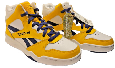 Reebok Royal BB4500 H12 High Top White Shoes /Yellow/Blue Size 8 USA