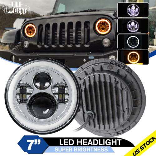 NEW 150W 7" Round LED Headlight Hi/Lo DRL Halo For Jeep Wrangler JK 2007-2017